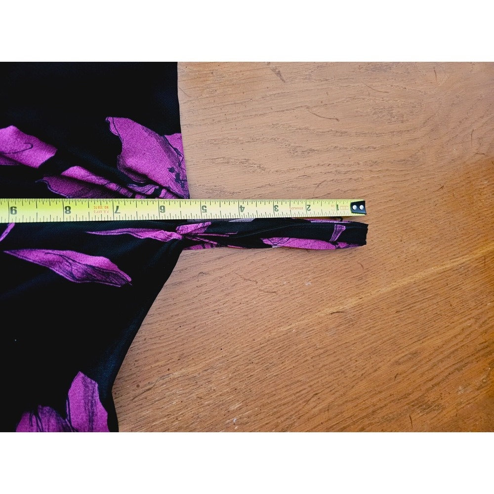 Evan Picone floral dress size 12 fuchsia black asymmetrical midi ruffle hem - Picture 8 of 9